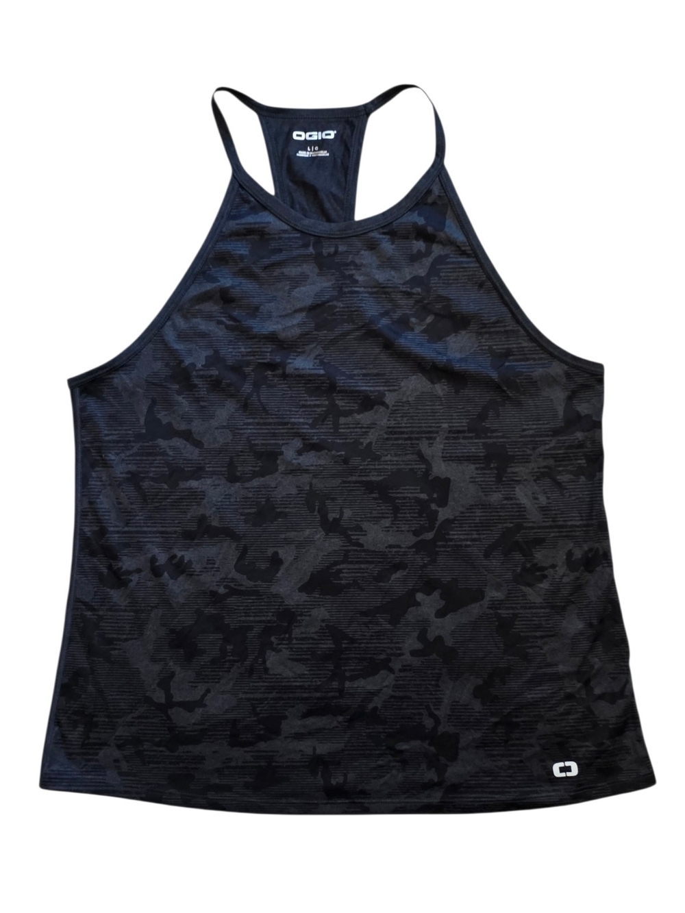 OGIO Large Black and Gray Camouflage High Neck Workout Racerback Tank Top
